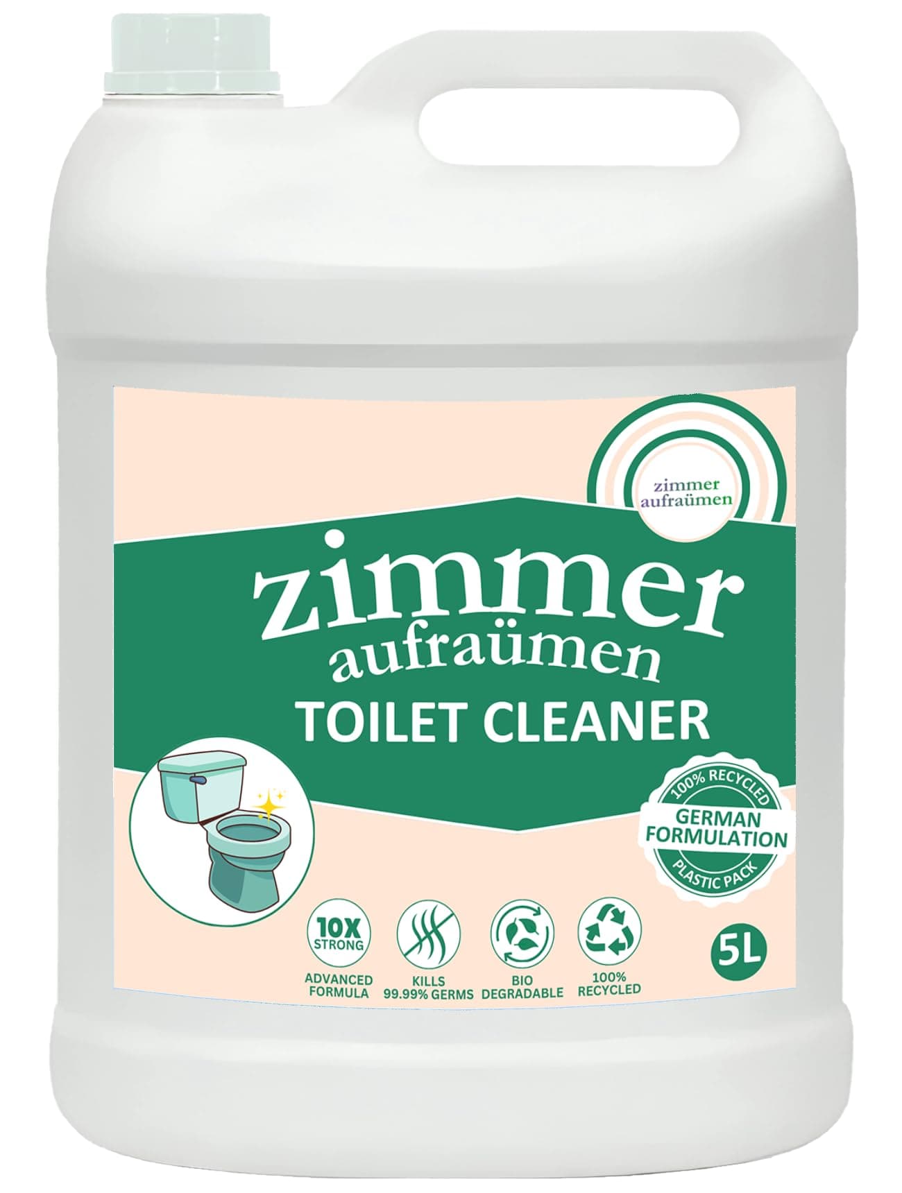 Zimmer Aufraumen - 5L Toilet Cleaner. Remove 99.9% Bacteria, Germs & Viruses. ECONOMICAL. Biodegradable & Eco-friendly