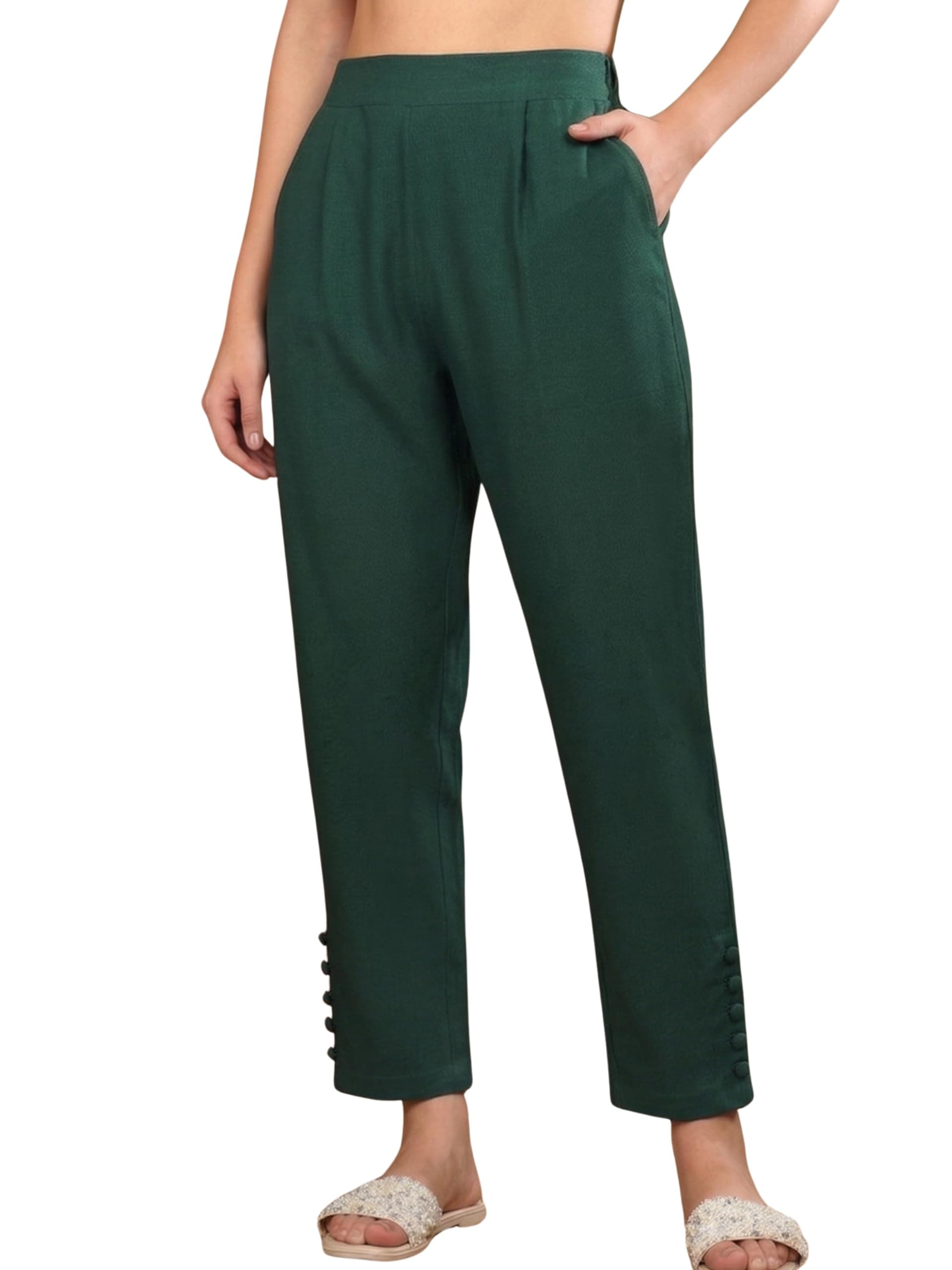 Yash Gallery Women's Regular Fit Mid Rise Solid Lycra Trouser Regular Pants