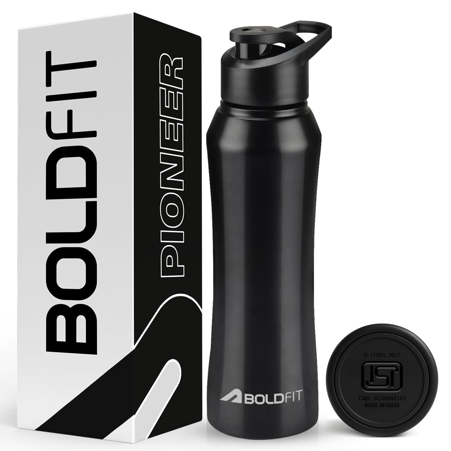 Boldfit Stainless Steel Sipper Bottle - 1 Litre Leakproof, Rust Free for School, Office, Gym - Black