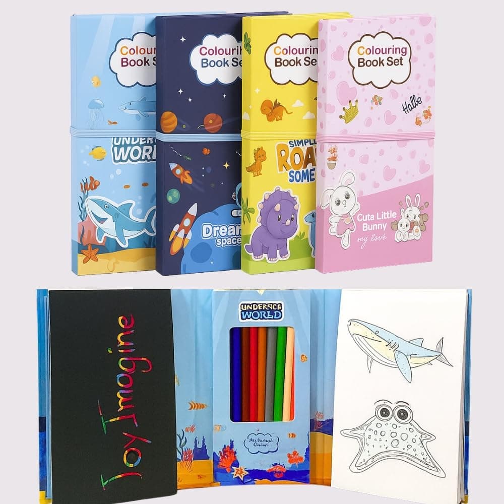 Toy Imagine Coloring Book Set for Kids – Art & Craft Kit with Coloring Sheets, Pencils & Scratcher | Creative Drawing & Activity Gift for Boys & Girls | Pack of 1 (Color May Vary)