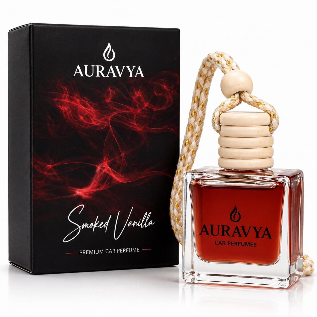 Auravya Luxury Car Perfume 8 ml Smoked Vanilla | Long Lasting Car Air Freshener Hanging Pod | Premium Glass Bottle Freshener (45–60 Days)