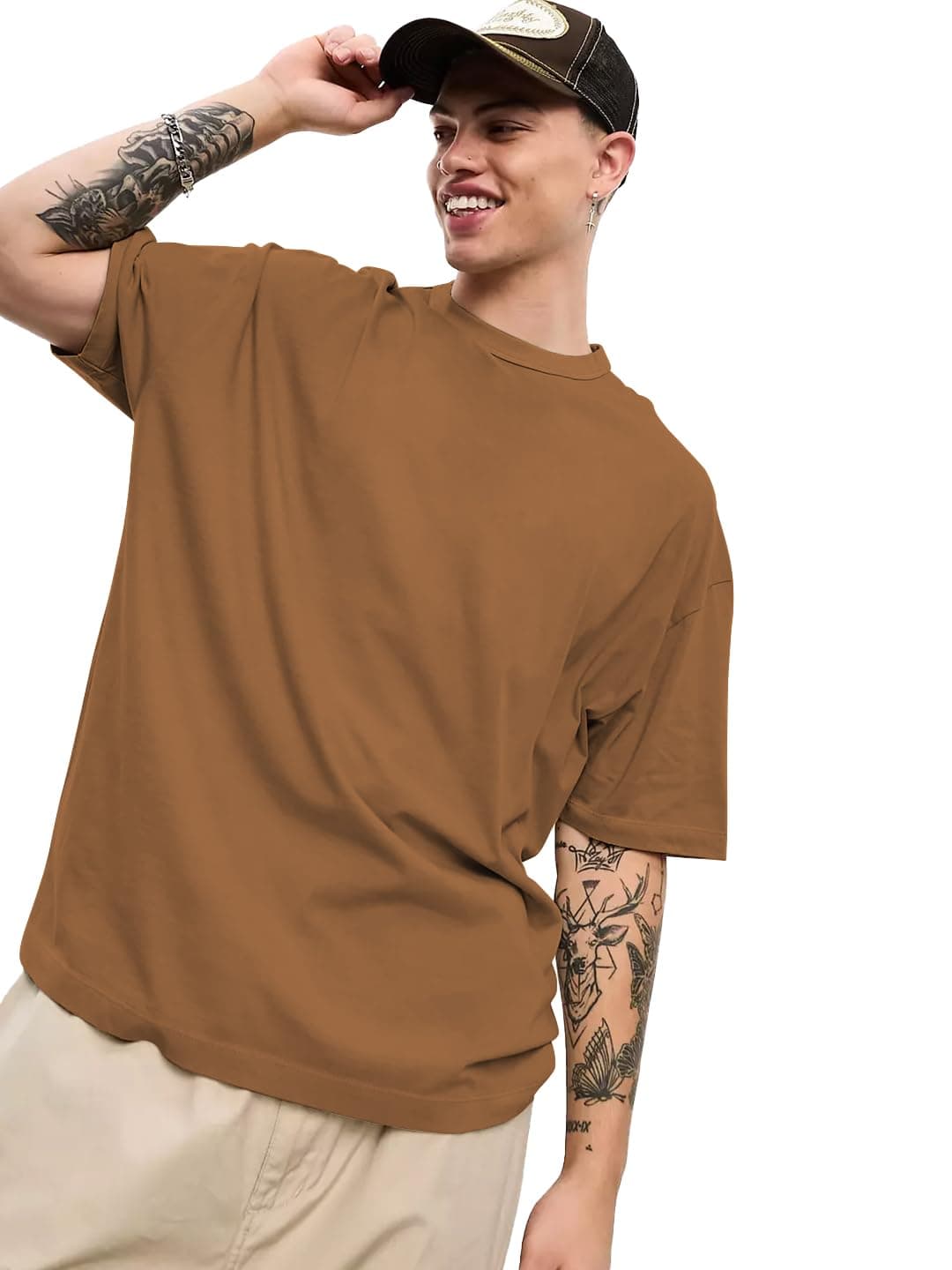 CHKOKKO Oversized Tshirt for man Solid Classic Round Neck Loose Fit Half Sleeve Soft and Comfortable Casual Stylish wear for Summer