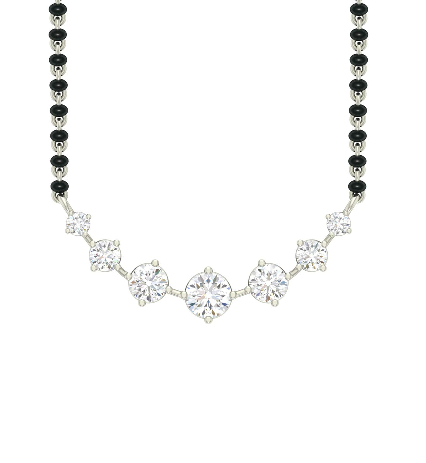 Clara 925 Sterling Silver 7 Stone Mangalsutra Earring Chain Gift for Wife | Platinum Plated | Black Beads Chain | Swiss Zirconia | Jewellery Set
