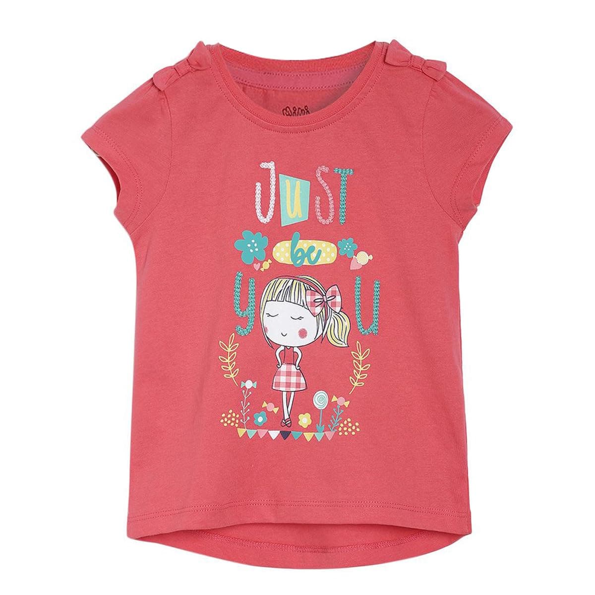 miniklub Girls Red Printed High-Low Pure Cotton Top