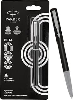 Parker Beta Neo Chrome Trim Ball Pen | Blue Ink | Black Body Color | Ballpoint Pen for Smooth Writing | Ergonomic Design, Write with Confidence Anytime, Anywhere