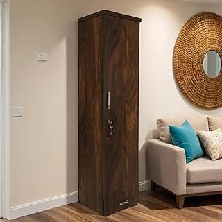CASPIAN Engineered Wood 1 Door Wardrobe | Pre-Assembled Wooden Almirah for Bedroom Storage | Single Door Cupboard with Drawer, Hanging Space & Shelves | Compact Clothes Organizer | Brown