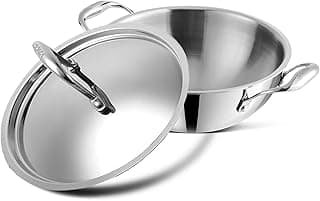 Vinod Platinum Triply Stainless Steel Extra Deep Kadai with Lid - 1.2 L, 18 cm | 2.5mm Thick Base, Even Heating, Less Oil Healthy Cooking, Heavy Bottom Induction Cookware Kadhai for Cooking & Frying
