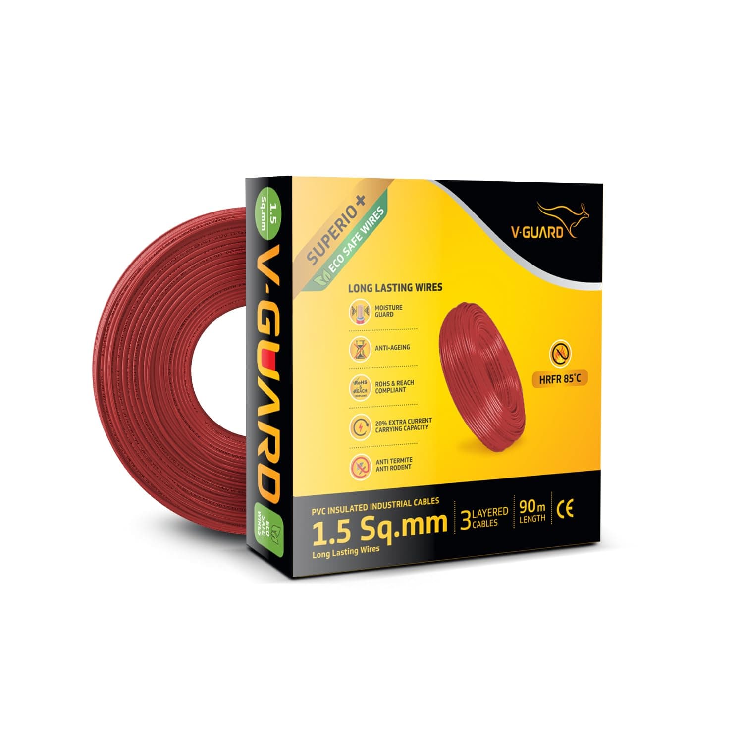 V-Guard Superio+ 1.5 SQ MM | 90 M | Red | PVC Insulated Eco Safe Wire
