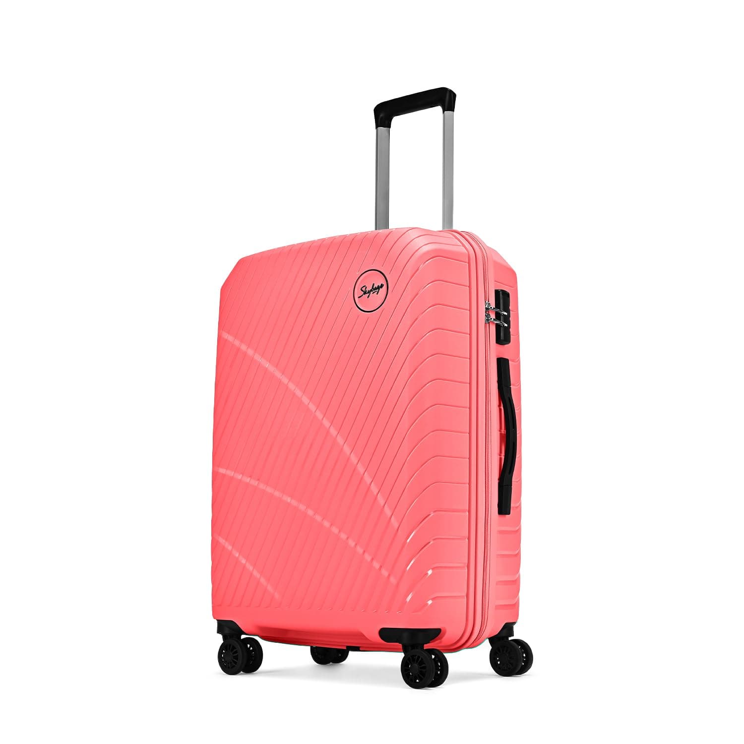 Skybags Streax | Check-in Trolley Bag, 66 Cm, Medium Hardside Luggage | 8 Wheels, Combination Lock | Polypropylene | Suitcase for Travel | 5 Year International Warranty | Coral, Spinner Wheels