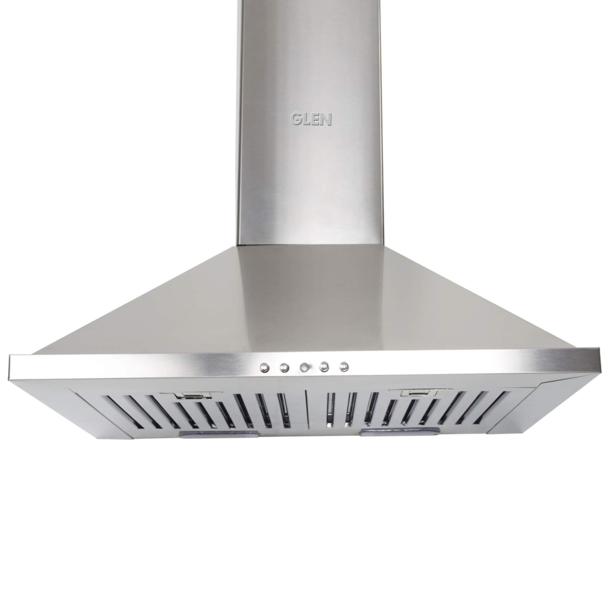 Glen Hood Aqua SS Kitchen Chimney 60cm | 1000 m³/hr Suction Capacity | Baffle Filter | Angular Pyramid Design | Push Button Controls | Silver Finish | 1-Year Comprehensive Warranty and 7-Year on Motor