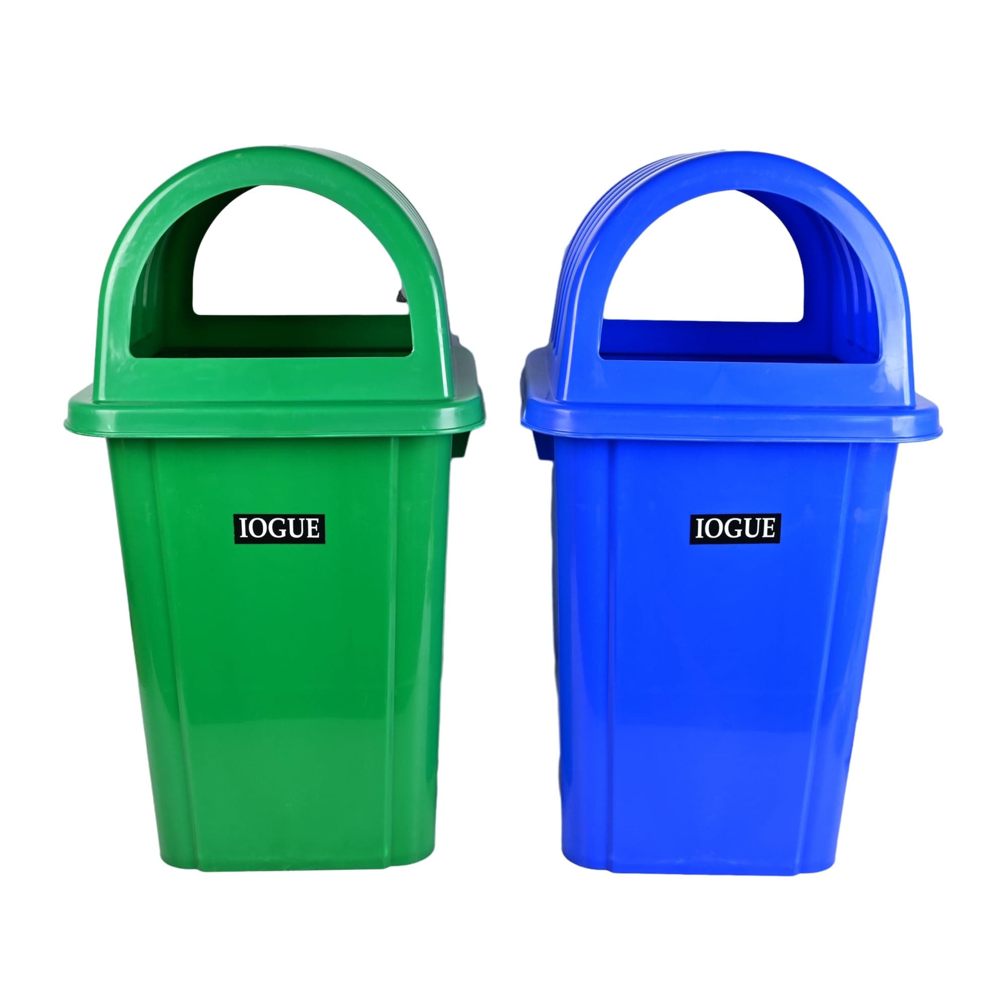 iogue 60 Litre Plastic Waste Bins, Green & Blue, Pack of 2, Open-Top Design, Indoor/Outdoor Use