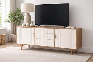 Wooden TV Unit for Living Room | TV Cabinet with Storage & Drawers | Entertainment Unit | TV Stand for LED/LCD up to 55/65 Inch | Wooden TV Table for Home (Natural & White Finish)