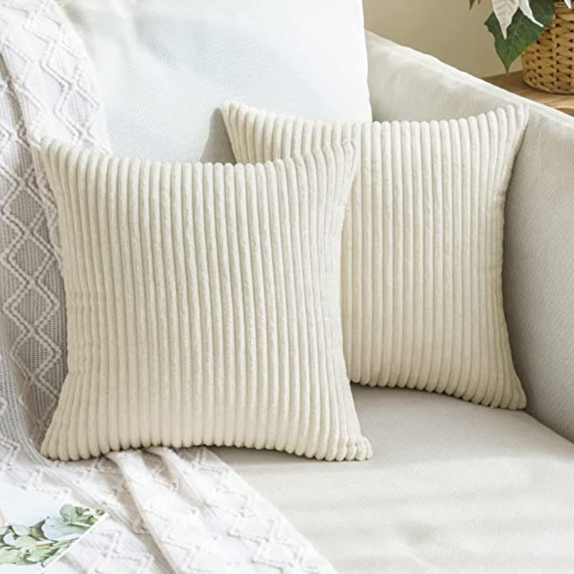Guffaw Striped Corduroy Velvet Cushion Covers Pack of 6 (Creamy Cheese) (20X20 INCHES, 6)