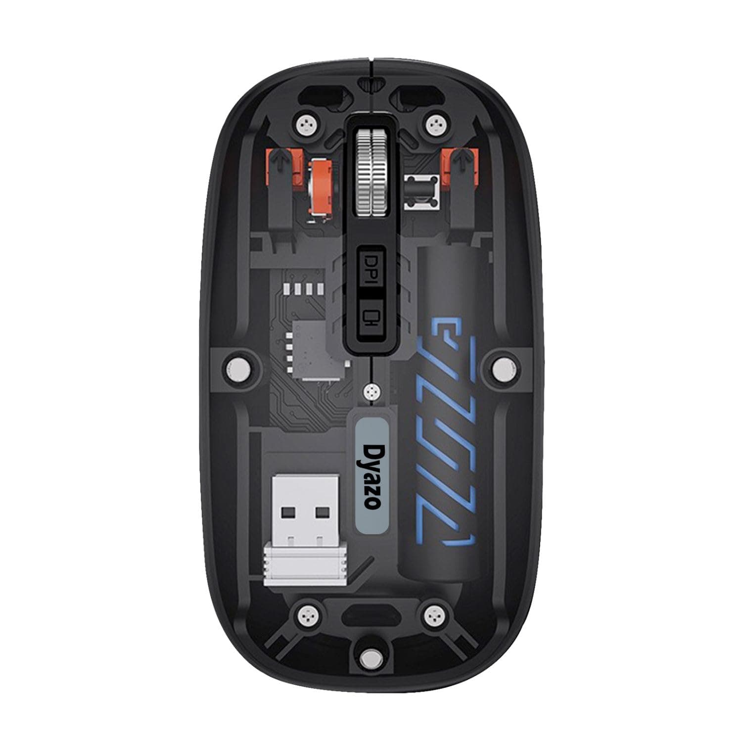 Dyazo Transparent Wireless Rechargeable Mouse with Dual Mode (2.4GHz + BT) | Noise Free Clicking | Easy Device Pairing | Adjustable DPI Sensitivity | Compatible with MacBook, Laptop & PC (Black)