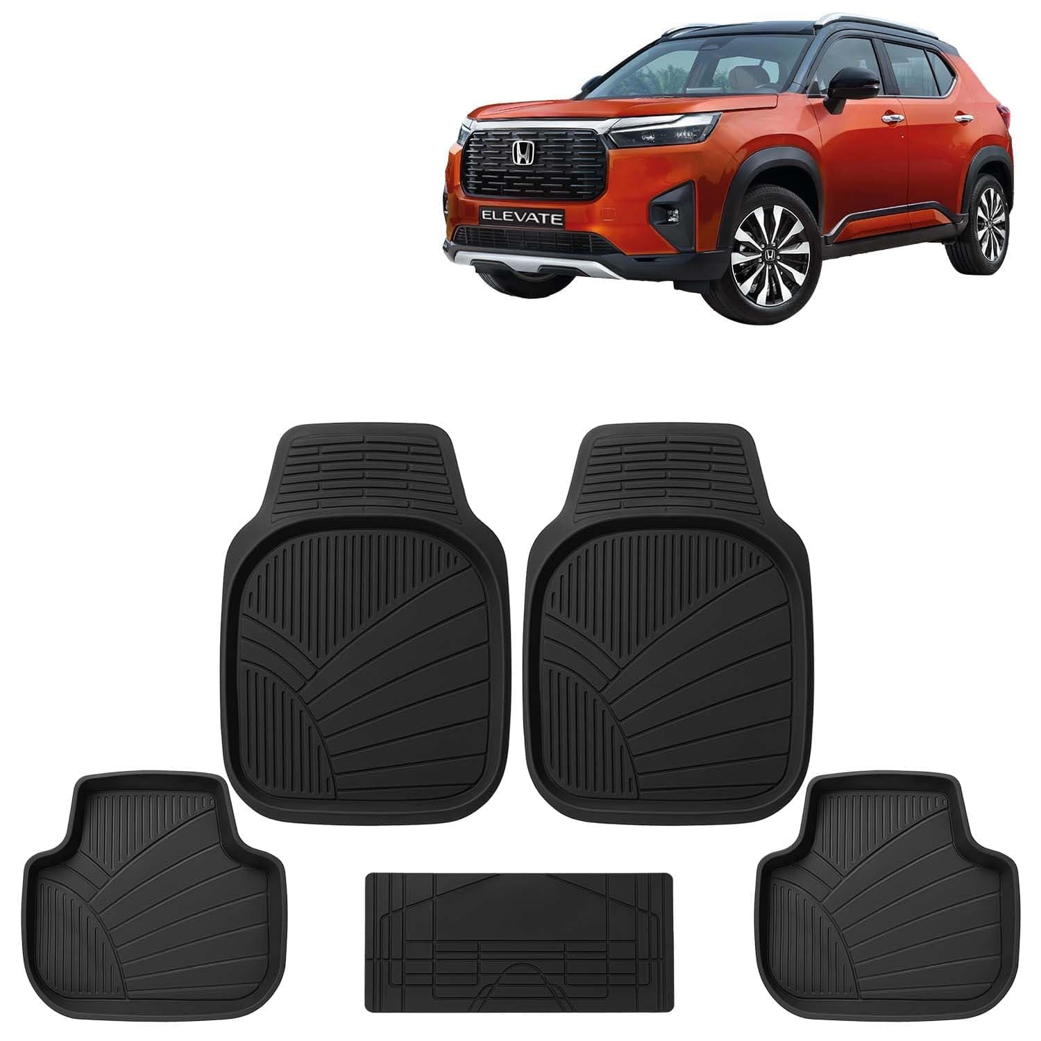 KINGSWAY Accessories Premium 5 Pcs PVC Car Floor Mat Compatible with Honda Elevate Year 2023 Onwards, Waterproof, Anti Slip, All Weather Protection, Easy to Clean Car Foot Mats, Black 5G