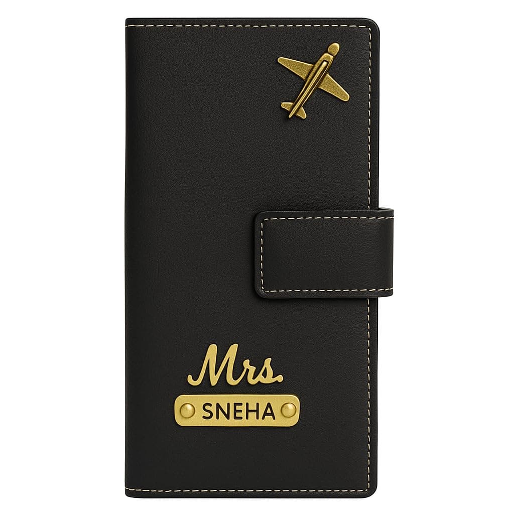 Thebaegift Personalized Name & Charm Long Leather Wallet Passport Cover with Passport Boarding Pass Currency Card Slot & Coin Holder for Men & Women |Corporate Office Gift Employee Colleagues