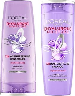 L'Oreal Paris Moisture Filling Shampoo, With Hyaluronic Acid, For Dry & Dehydrated Hair, Adds Shine & Bounce, Hyaluron Moisture 72H, 340ml + Conditioner 340ml