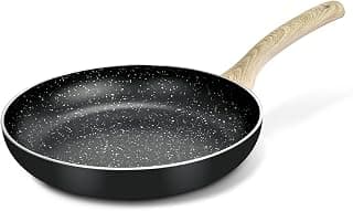 BERGNER Bellini Plus Aura Black Non-Stick Omelette Pan/Frypan 20cm (1.4 L), Sturdy Rivertless Construction with Soft Touch Wooden Finish Handle, PFOA Free, Even Heat Distribution - Induction Bottom