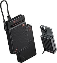 Portronics Chyro 10000mAh 15W Magnetic Wireless Fast Charging Powerbank with MagSafe Mobile Stand,in-Built Type C Cable With 20W Output,For iPhone 12 & Above, Android & Other Qi Enabled Devices(Black)
