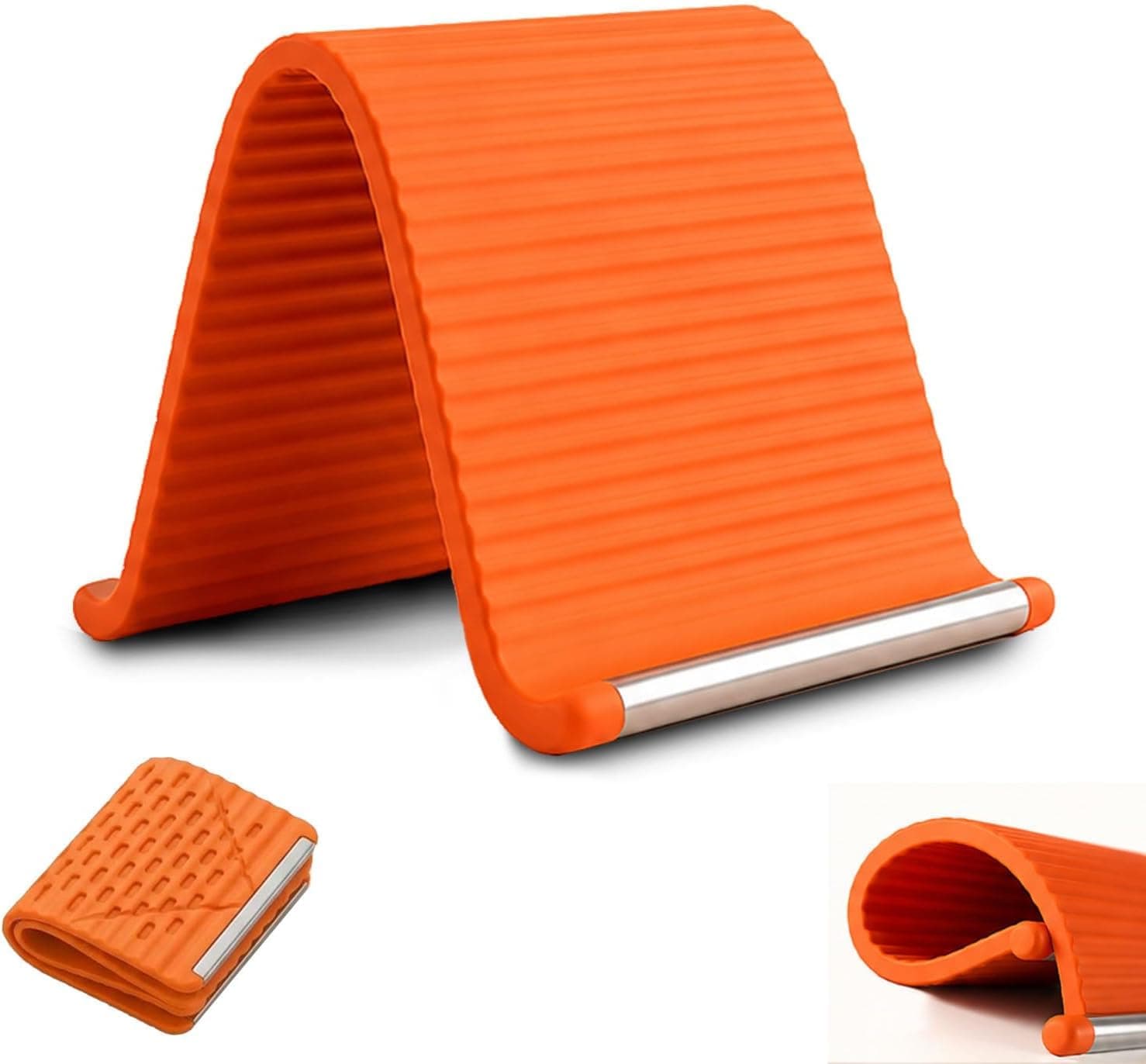 AKCredible Foldable Silicone Phone Stand, Flexible Adjustable Desktop Holder, Anti-Slip Mount for Home Office Travel, Orange