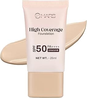 MARS SPF50 PA++++ High Coverage Foundation (25ml) (03-NATURAL BEIGE) | Blemish Free & Blendable Makeup | For All Skin Type | IN-VIVO Tested with 5 Star UVA+UVB Protection Boots Rating