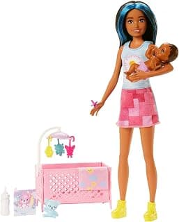 Barbie Skipper Babysitters Inc.™ Crib Playset with Latina Friend Doll, Baby Doll with Sleepy Eyes, Furniture and Themed Accessories