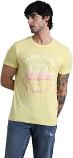 JACK & JONES Men's Typography Printed Cotton Slim Fit Letter Print T-Shirt