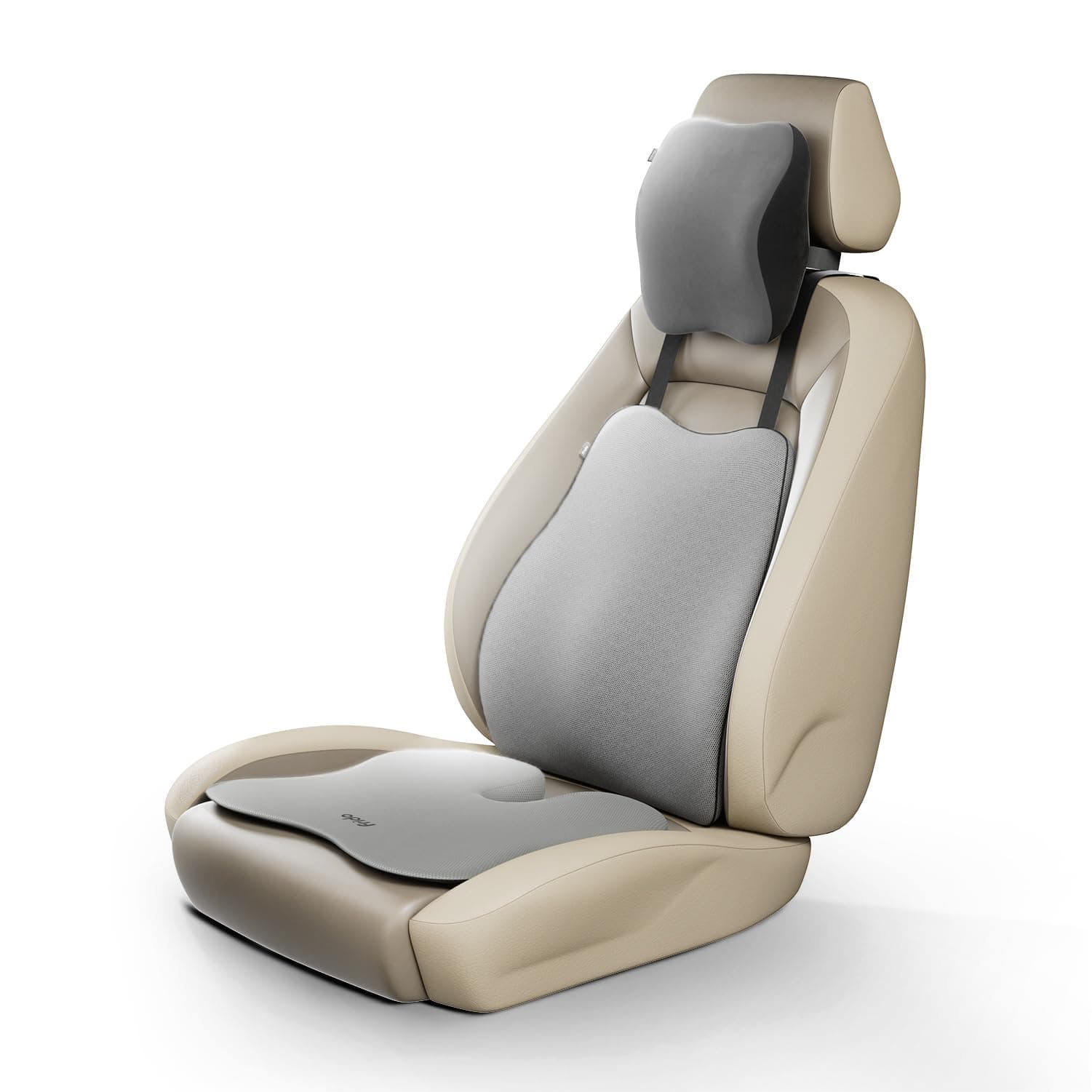 Frido Ultimate Car Comfort Combo | Neck Rest, Backrest & Wedge Seat Cushion Combo of 3 | Ergonomic Neck, Back & Seating Support | Driving & Daily Commutes | Posture Correction | Universal Fit | Grey