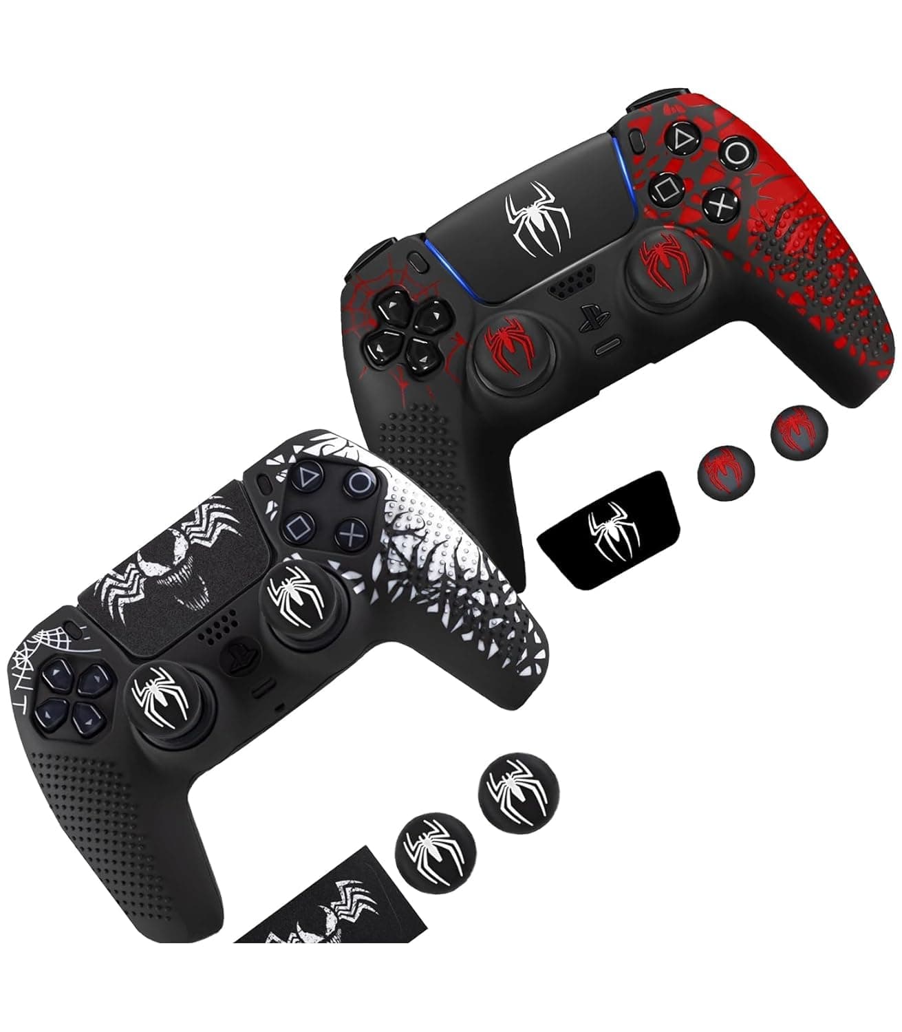 CERLINK Controller Cover for PS5 Skin, PS 5 Controller Accessories, Non-Slip Silicone PS 5 Cover Thumb Grip Gaps, Touch Pad Sticker and Cover Wrap Stickers Spiderman/Venom Set of-2