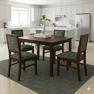 Sheesham Wood Dining Table(34x34) | 4 Seater Dining Set | 1 Year Warranty | Wooden Dining Table with 4 Chairs | Walnut Finish with Grey Cushions -DIY(Do-It-Yourself)