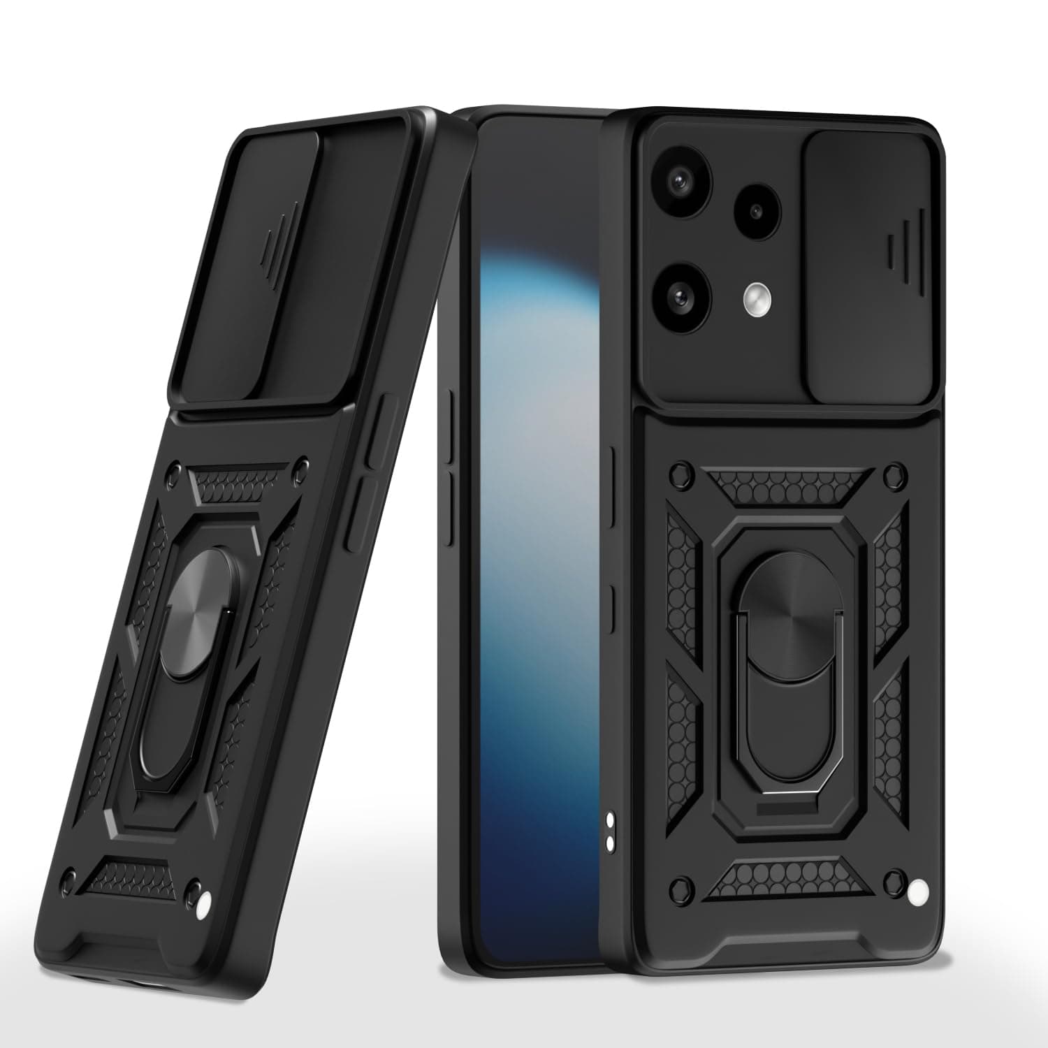Amazon Basics Back Cover for Nothing Phone 3a Lite 5G | 360 Protection Case | Sliding Camera Sheild Cover & Ring Holder Stand D10 Tough Armor Bumper Case (Black)