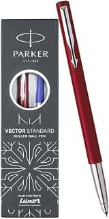 Parker Vector Standard Chrome Trim Roller Ball Pen| Red Body Color| Ink Color - Blue | Corporate Gift | Ideal For Professional Use