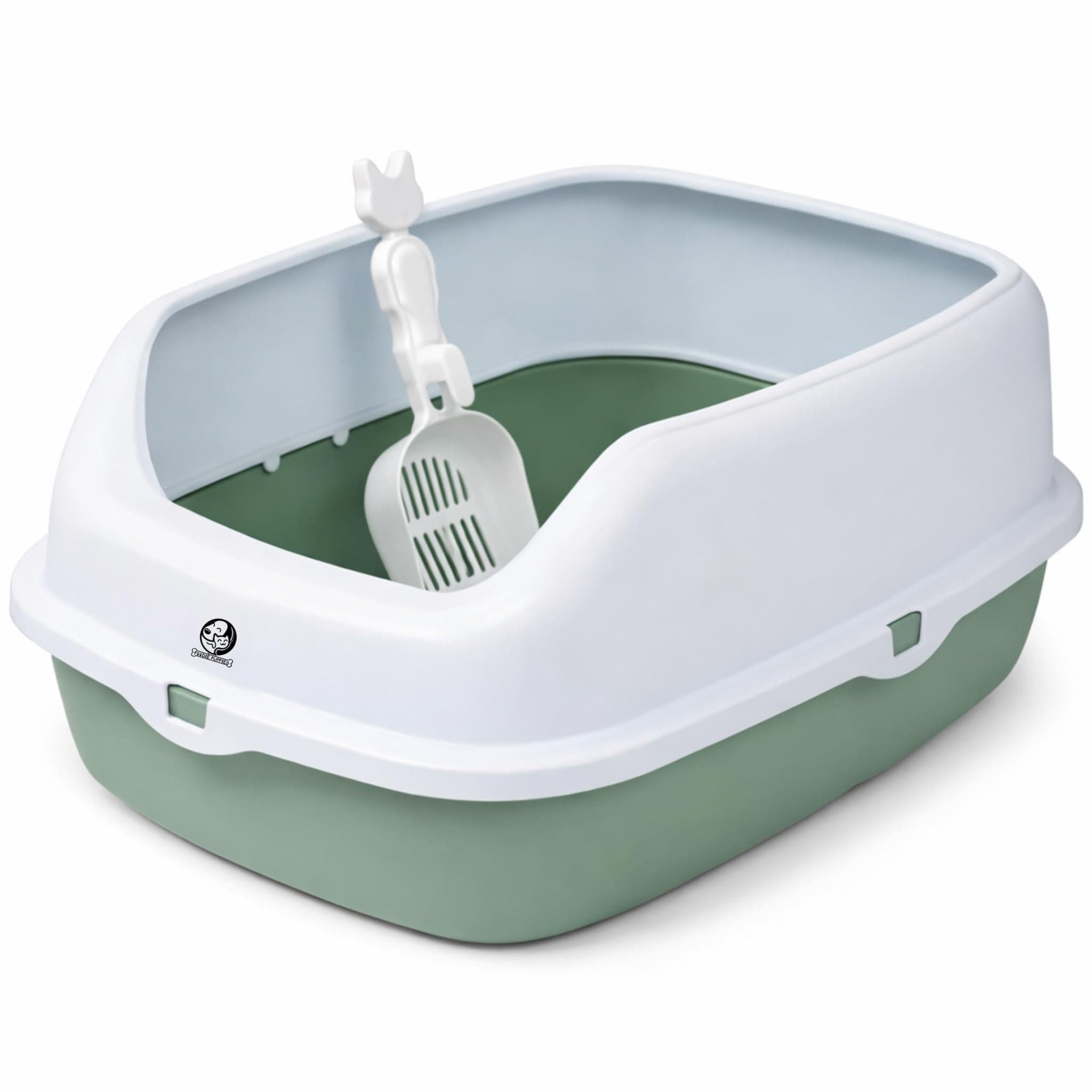 Foodie Puppies Litter Tray for Cats & Kittens - (Green, Splash Tray) (51.5 x 38.5 x 13 cm) | Semi-Enclosed Basic Cat Tray with Free Litter Scooper | Reduces Odour, Perfect Starter for Toilet Training