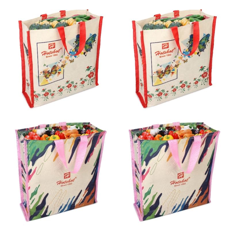 HOT SHOT Bags Reusable Medium Heavy Duty ||Waterproof Shopping Bags|| Grocery Bag||Kitchen Essentials||Grocery Bag||Vegetable Bag||Jhola||Carry Bag||Thela with Double Handles (Pack of 4)