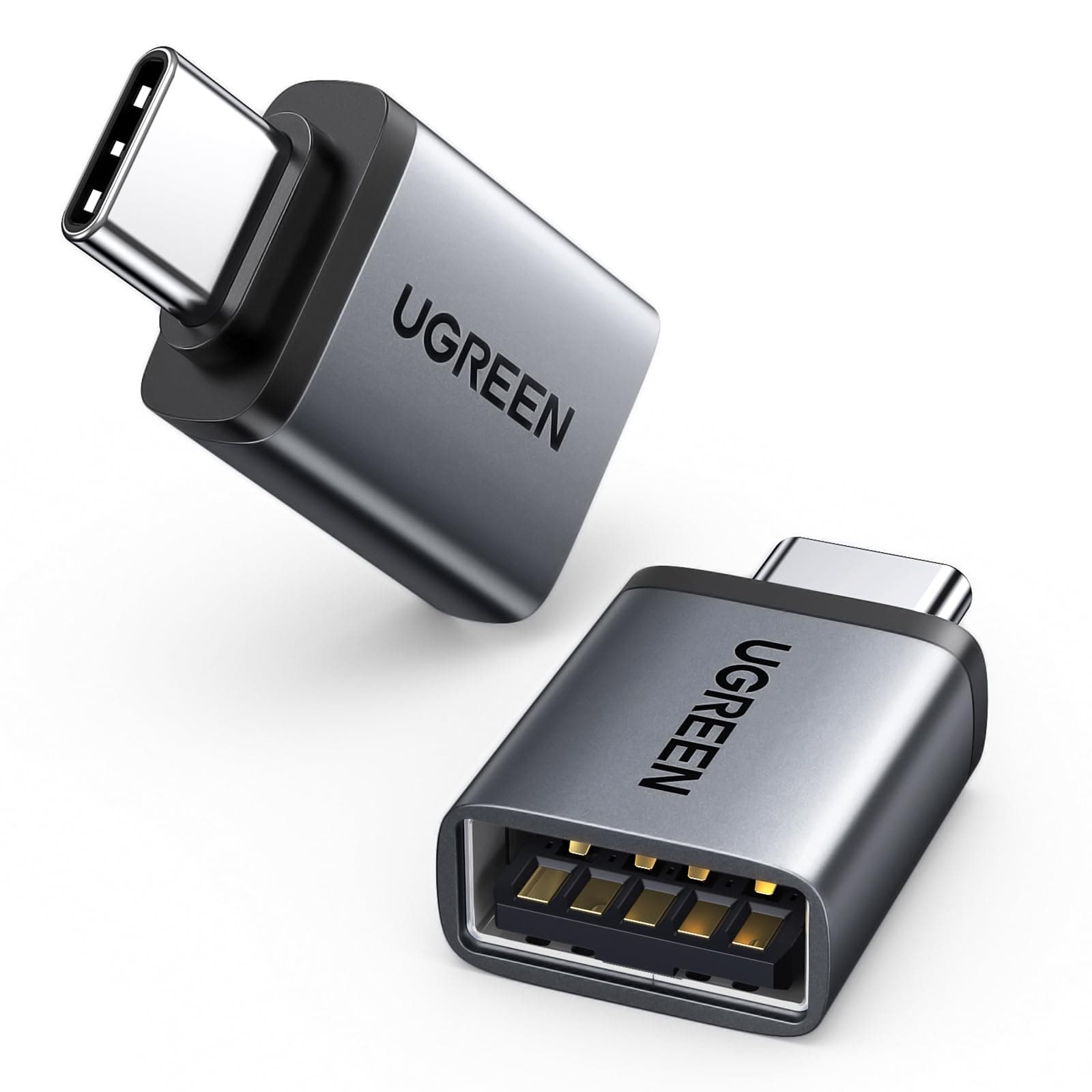 UGREEN USB C to USB Adapter 10Gbps, 2 Pack Type A Female to Type C Male Adaptor Aluminum OTG Cable Compatible with iPhone 17/16 Pro Max MacBook Air iPad Galaxy S24, Thunderbolt 4/3 Devices Dark Gray