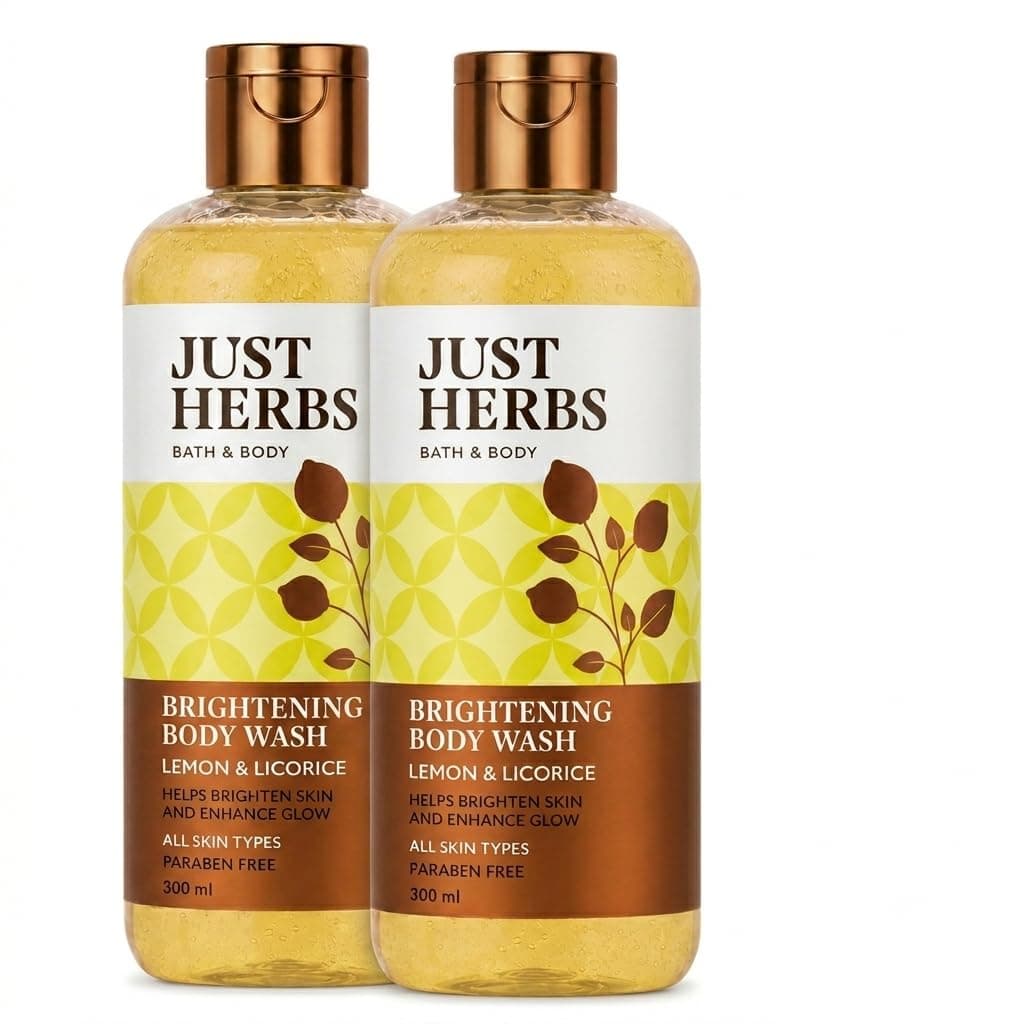 Just Herbs Vitamin C Brightening Body Wash with Lime and Liquorice for Men & Women | Hydrates Skin, Reduces Hyperpigmentation & Maintains pH Level | Suits All Skin Types- 300 ml (Pack of 2)