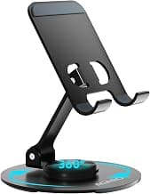 AGARO Revolving Mobile Stand – 360° Rotating & Adjustable Phone Holder with Adjustable Height & Angle, Foldable, Sturdy Metal Body, Anti-Slip Base, Universal Stand for Smartphones & Tablets