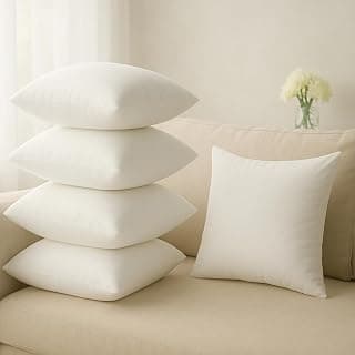 Wakefit Cushion for Sofa | Super Soft Fabric Cushion Pillow, Throw Pillow for Sofa | Premium Fresh Hollow Fibre Filling | 16x16 Inches | White | Set of 5