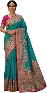 Glory Sarees Women's Kashmiri Pashmina Pure Silk Meenakari Woven Saree With Blouse Piece (Pashmina_Silk101_Parent)