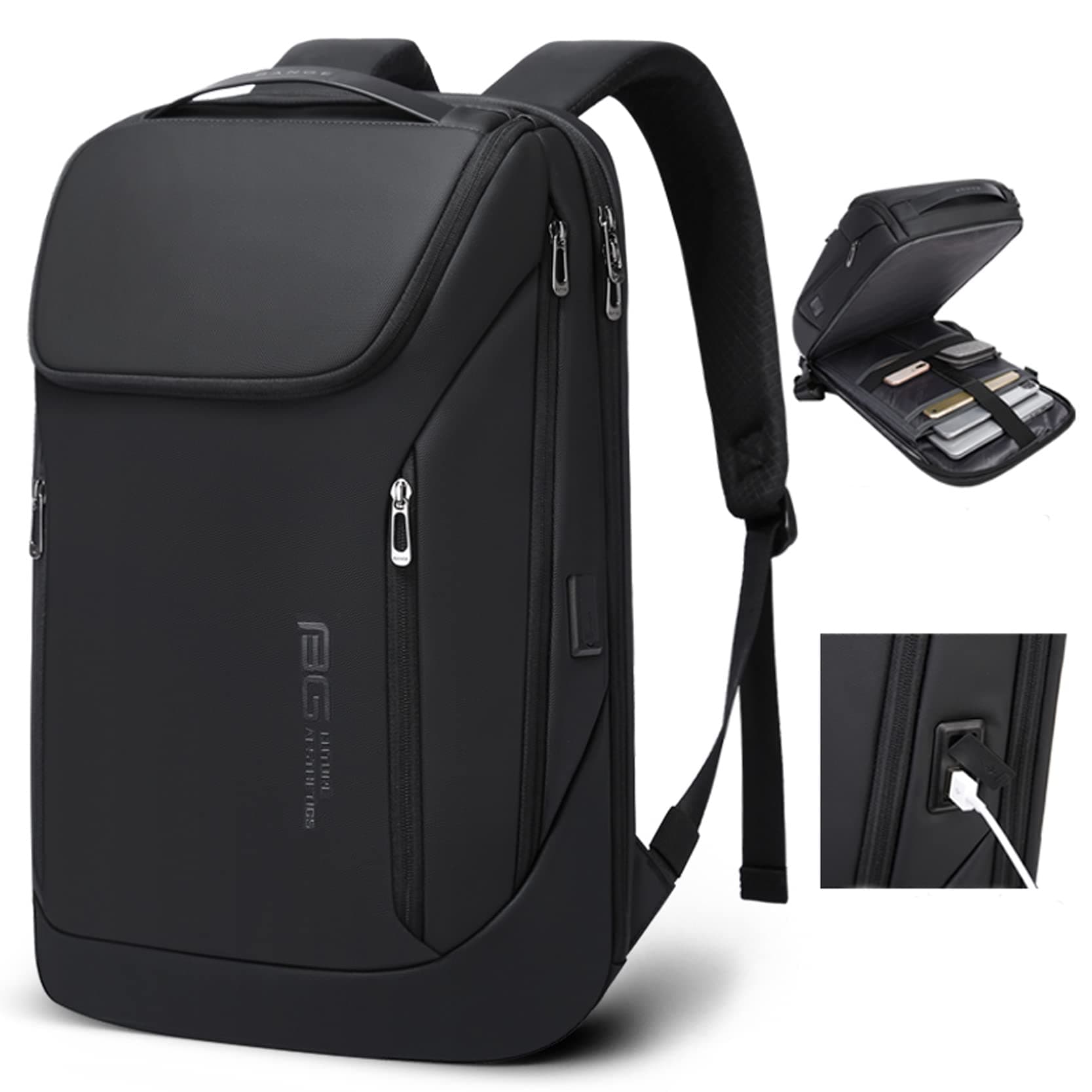 Red Lemon BANGE Captain Business Smart Backpack Water-Resistant fit 15.6 Inch Laptop Backpack with USB Charging Port,Travel Durable Backpack for Men and Women (Black)