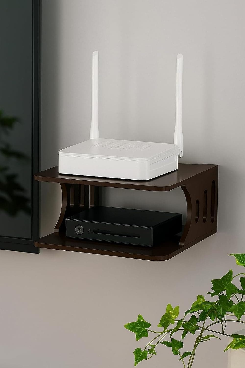 Dime Arts Shoppee Set Top Box Stand Wall Shelf & WiFi Modem Display Rack for Living Room (Full Brown)