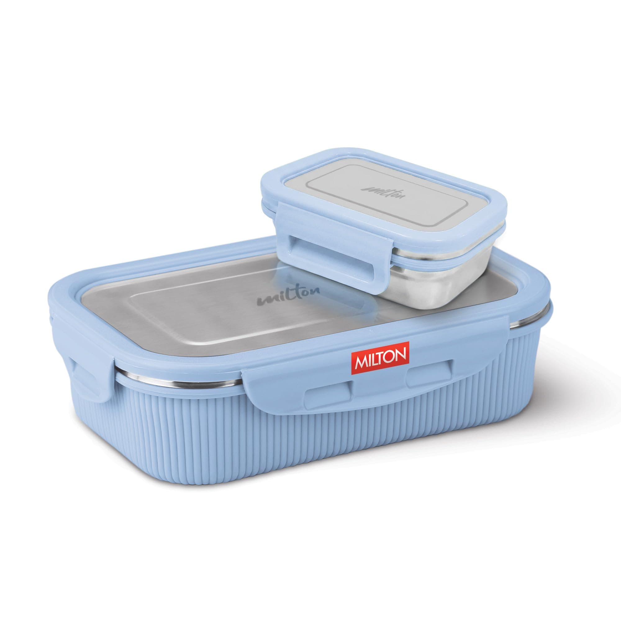 MILTON Cool Touch Epic 800 Stainless Steel Tiffin, Set of 2 (780 ml,180 ml), Blue, Microwave Safe, Food Grade, BPA Free, Refrigerator Safe