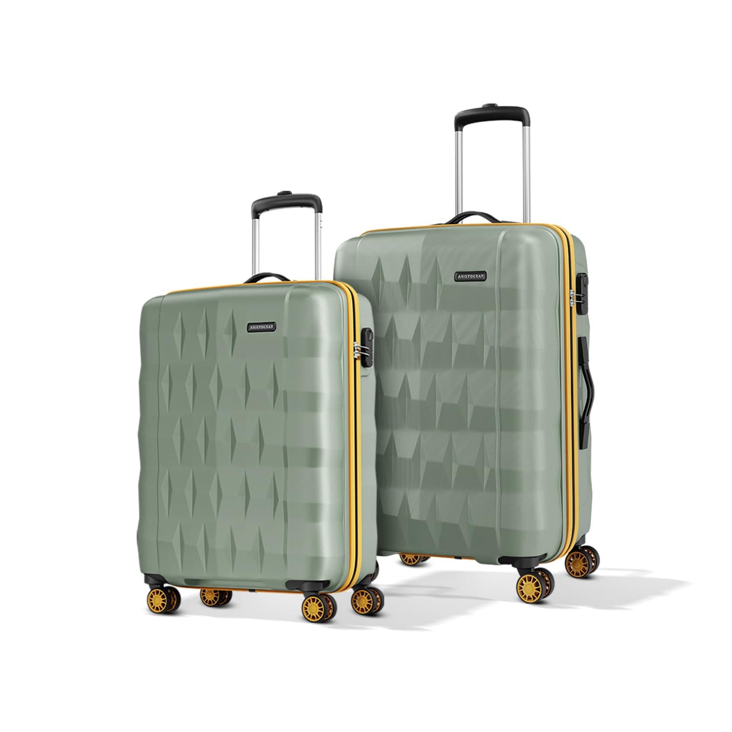 Aristocrat Comet 8 Wheel Set of 2 (Small+Medium) Hard Case Trolley Bag | Combination Lock | Tough and Durable Polycarbonate Luggage | 3 Year International Warranty | Suitcase for Travel | Green