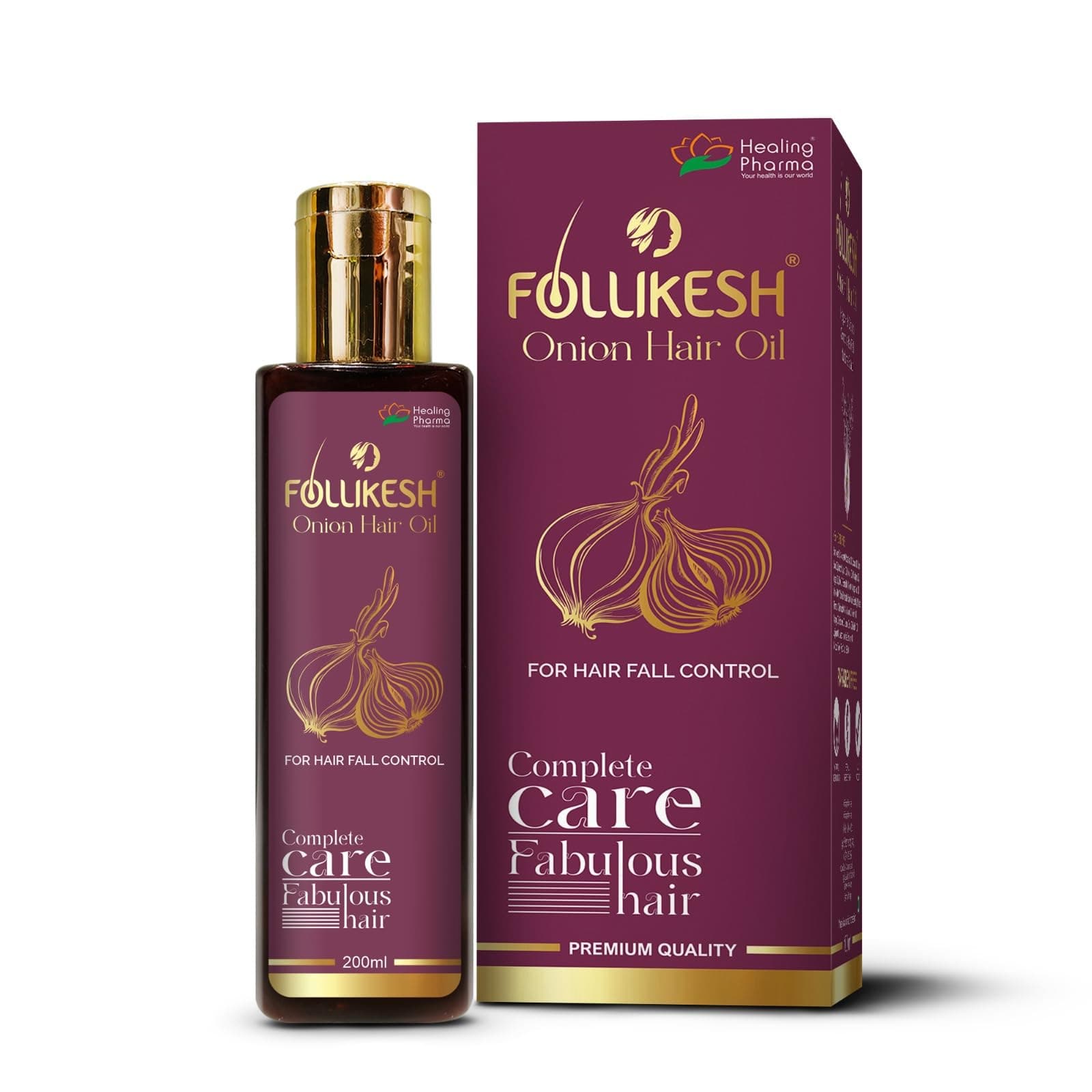 Healing Pharma - Follikesh Onion Oil for Hair Fall Control & Hair Growth – 200ml | Natural Scalp Nourishment & Hair Strengthening | Hair Care Oil for Men & Women | Complete Care for Thick, Strong & Shiny Hair