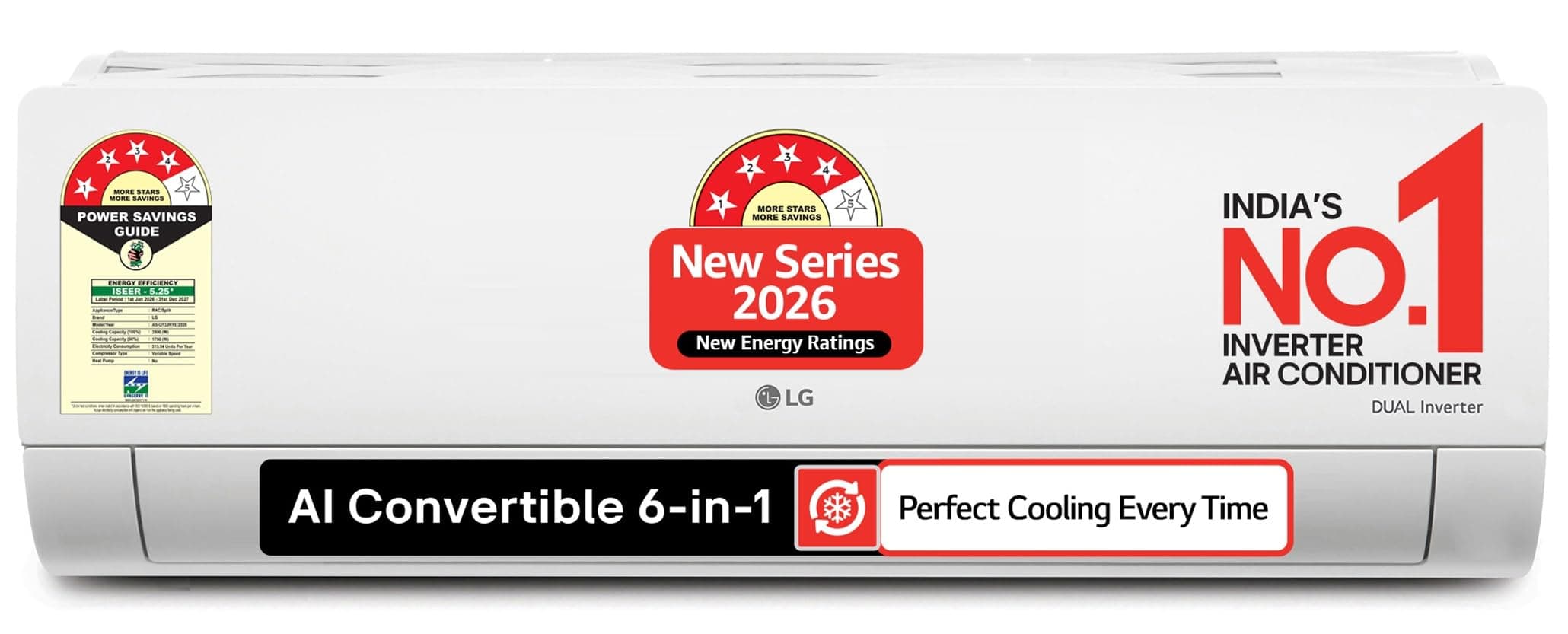 LG 1 Ton 4 Star,New star rated,DUAL Inverter Split AC (Copper, AI Convertible 6-in-1 with VIRAAT Mode,Faster Cooling & Energy Saving, 4 Way Swing, HD Filter with AntiVirus Protection,AS-Q13JNYE,White)
