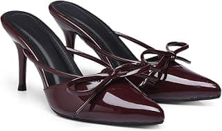 Diva Looks Women's Wine Red Patent Leather Stiletto Heels Pointed Toe High Heel Pumps with Stylish Bow Elegant Dress Shoes for Party or Wedding