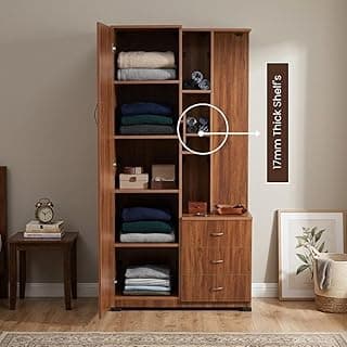CASPIAN Engineered Wood 1 Door Wardrobe (Rainforest Brown) | Pre Assembled Furniture with Mirror & Vanity Dressing Table | Cupboard/Almirah for Bedroom Clothes Storage Organizer with 5 Shelves