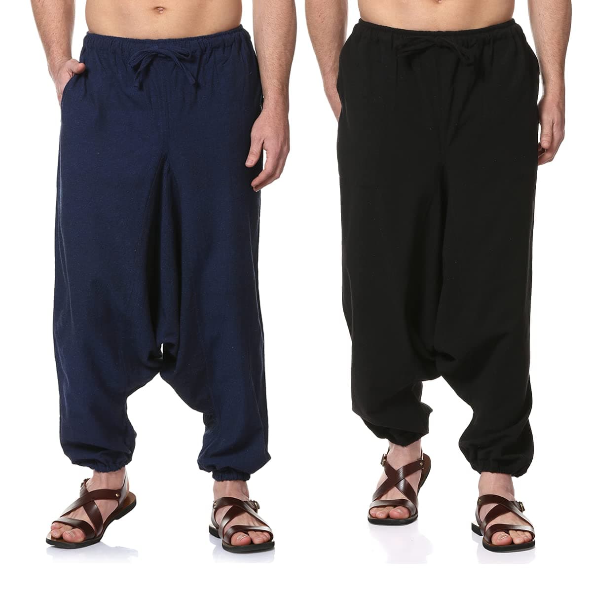Aatman One Size Men's Eco-Friendly Cotton Harem Pants Pack of 2 | Fits Waist Size 28 to 36 Inches