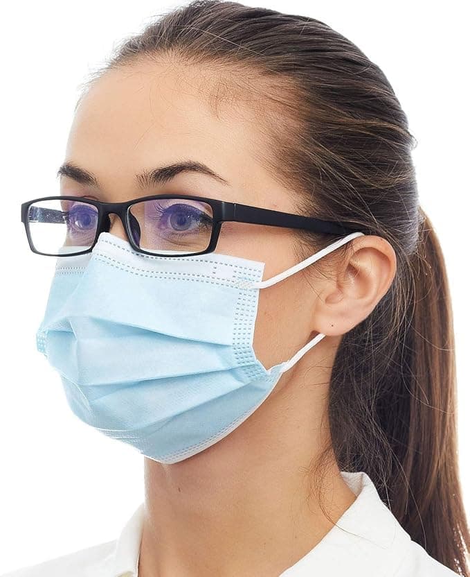 V SURZ 3 Ply Disposable Face Mask with Meltblown Filter, Breathable Protective Blue Mask with Elastic Ear Loop, Comfortable Triple Layer Safety Mask for Men and Women