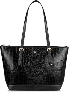 Da Milano Women's Leather Tote Bag – Black | Genuine Leather Large Handbag with Zipper Closure & Multi-Pockets | Dual Texture Utility Tote Bag